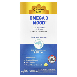 Country Life, Omega-3 Mood®, Sabor natural a limón, 90 cápsulas blandas