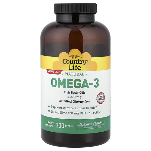 Country Life, Omega-3, 1000 mg, 300 Weichkapseln