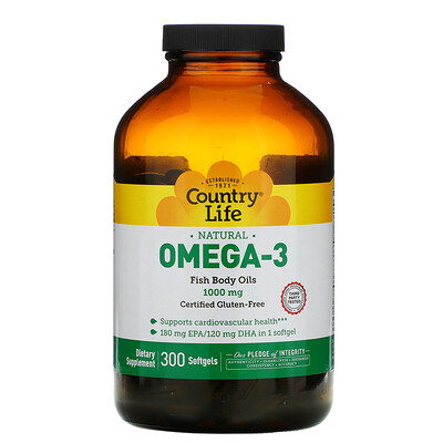 Country Life Омега-3, 1000 мг, 300 мягких желатиновых капсул