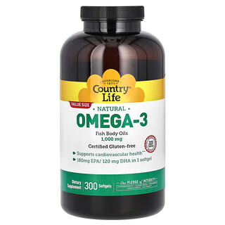 Country Life, Omega-3 natural, 1000 mg, 300 cápsulas blandas