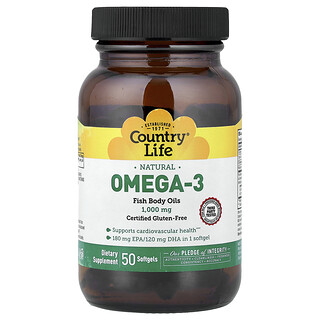 Country Life, 天然 Omega-3，1000 毫克，50 粒软胶囊