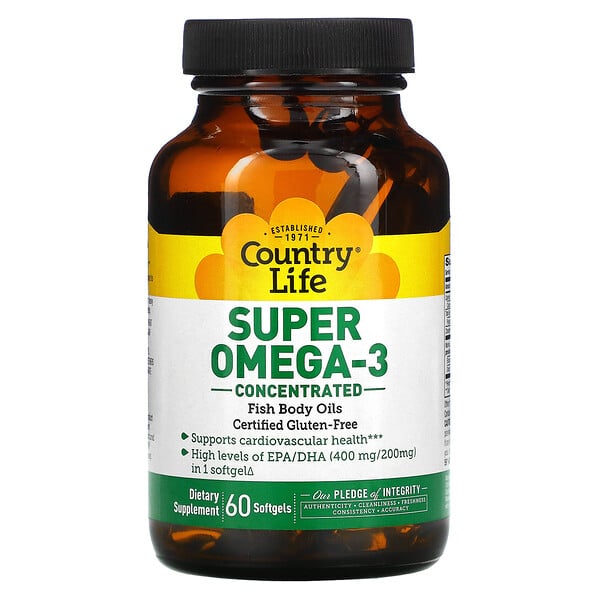 Country Life‏, Super Omega-3, Concentrated, 60 Softgels