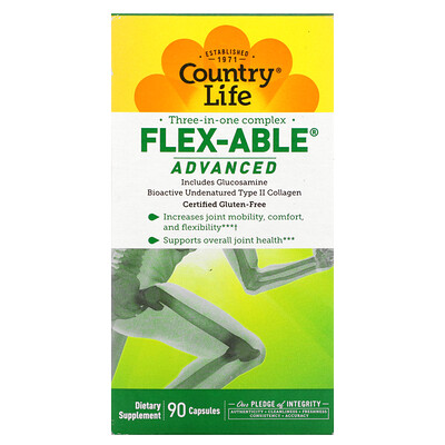 

Country Life Flex-Able Advanced, комплекс для суставов «три в одном», 90 капсул