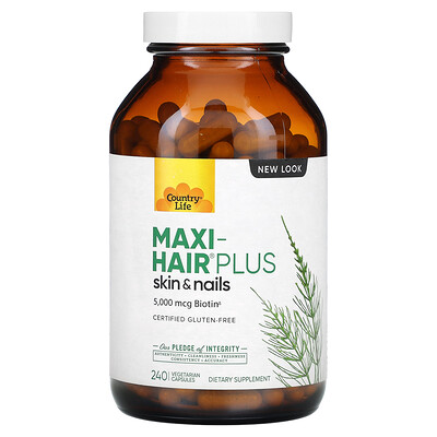 

Country Life, Maxi-Hair Plus, 1,250 mcg, 240 Vegetarian Capsules