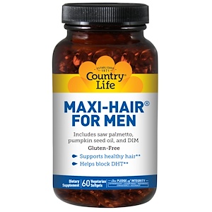 Country Life, Maxi Hair для мужчин, 60 желатиновых капсул