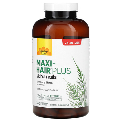 

Country Life, Maxi-Hair Plus, 1,250 mcg, 360 Vegetarian Capsules