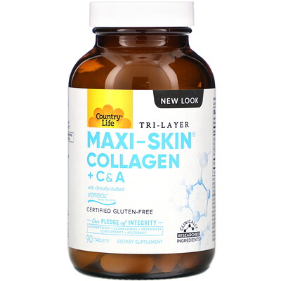 Country Life Tri Layer Maxi-Skin Collagen + C&A, 90 таблеток