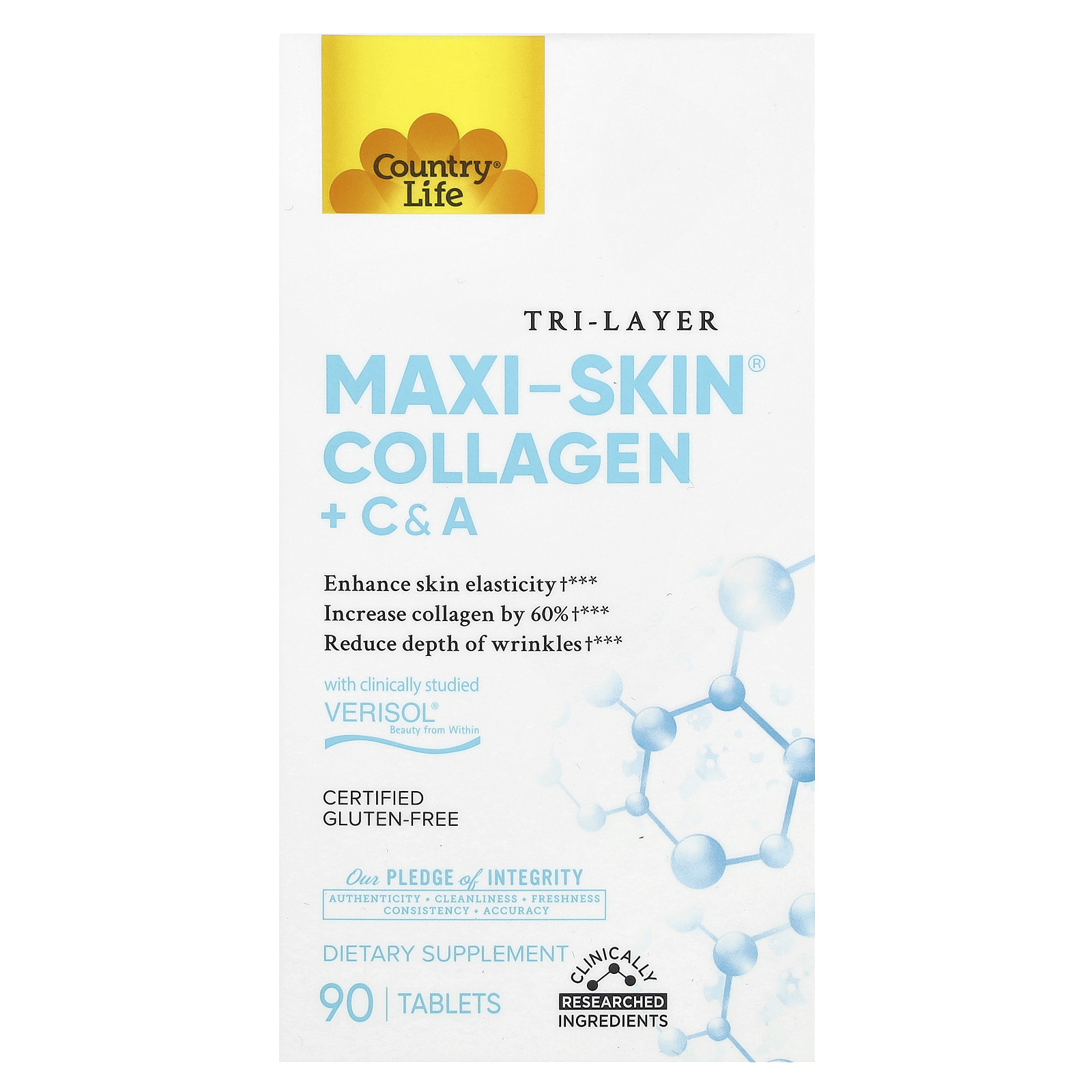 Country Life (컨트리라이프), Tri 레이어 Maxi-Skin®, 콜라겐 + C&A, 90정
