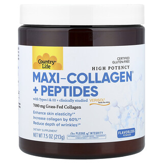Country Life, High Potency Maxi-Collagen® + Peptides, Flavorless, 7.5 oz (213 g)