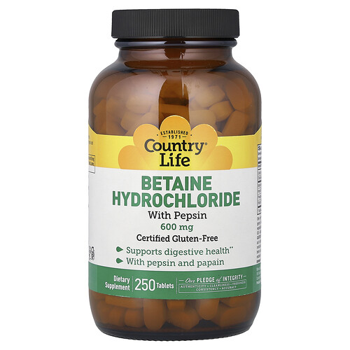 Country Life Betaine Hydrochloride with Pepsin, 250 Tablets
