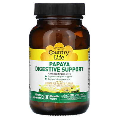 

Country Life, Papaya Digestive Support, Pineapple Papaya, 200 Chewable Wafers