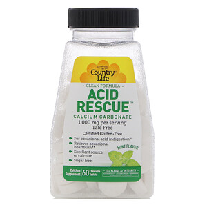 Отзывы о Кантри Лайф, Acid Rescue, Calcium Carbonate, Mint Flavor, 1,000 mg, 60 Chewable Tablets