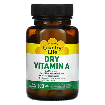 Country Life Dry Vitamin A, 3,000 mcg, 100 Tablets