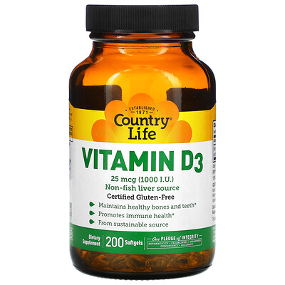 

Country Life Vitamin D3 25 mcg (1 000 I.U.) 200 Softgels