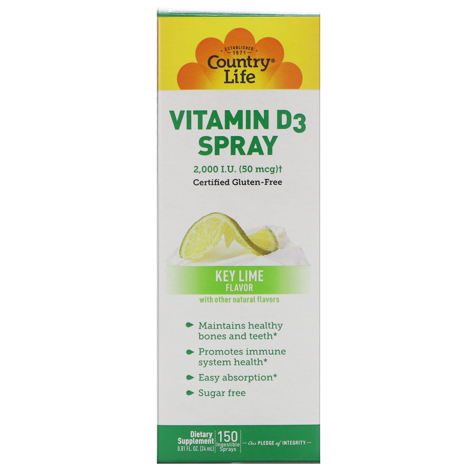 Country Life Vitamin D3 Spray Key Lime Flavor 2000 Iu