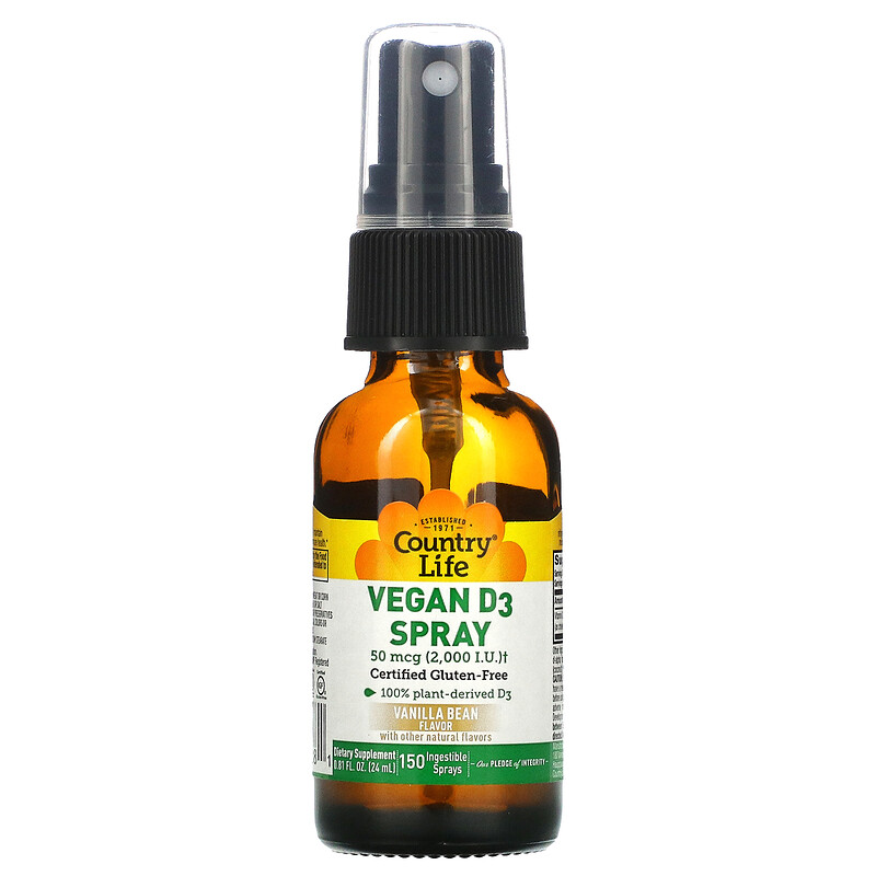 Country Life, Vitamin D3 Spray, Vanilla Bean, 50 mcg (2,000 IU), 150