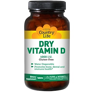 Country Life, Сухой витамин D, 1000 международных единиц, 100 таблеток