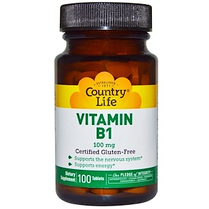 Country Life, Витамин B1, 100 мг, 100 таблеток
