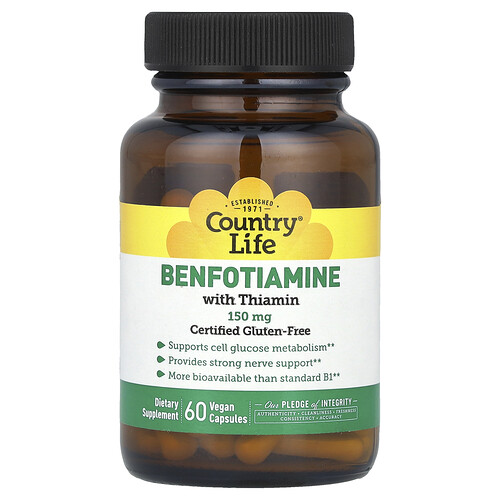 Country Life, Benfotiamina con tiamina, 150 mg, 60 cápsulas veganas