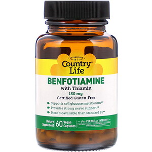 Кантри Лайф, Benfotiamine with Thiamin, 150 mg, 60 Vegan Capsules отзывы покупателей