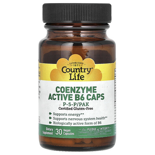 Country Life Coenzyme Active B6 Caps, P-5-P/PAK, 30 Vegan Capsules