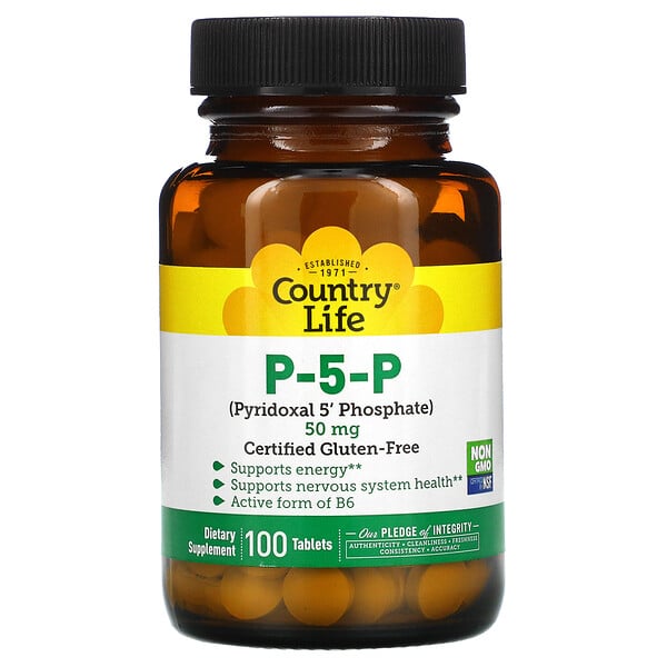 Country Life‏, P-5-P (Pyridoxal 5' Phosphate), 50 مل, 100 قرص