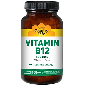 Country Life, Витамин B12, 500 мкг, 100 таблеток