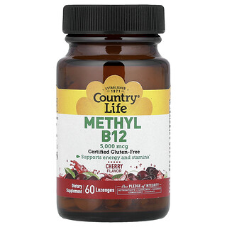 Country Life, Metil B12, Cereza, 5000 mcg, 60 pastillas