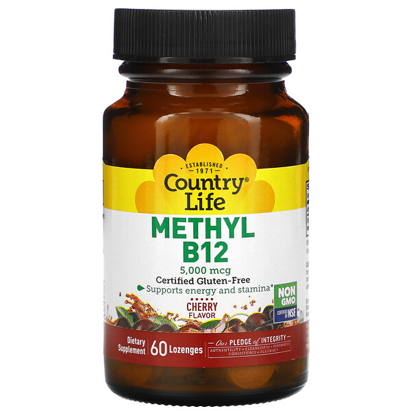 Country Life‏, Methyl B12, Cherry, 5,000 mcg, 60 Lozenges