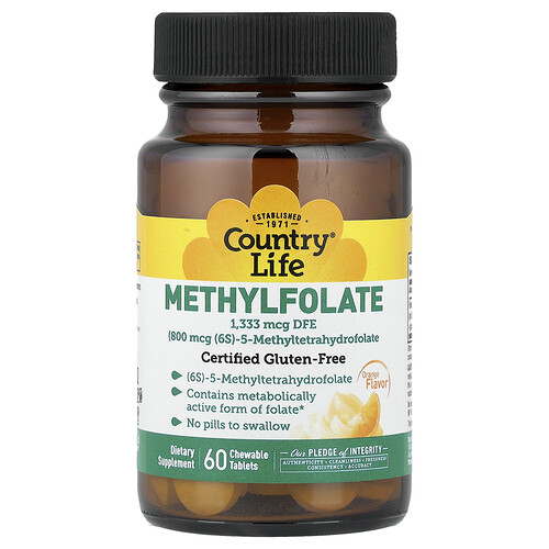 Country Life, Methylfolate, Methylfolat, Orange, 1.333 mcg DFE, 60 Kautabletten