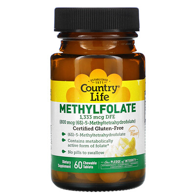Country Life Methylfolate, Orange, 800 mcg, 60 Chewable Tablets
