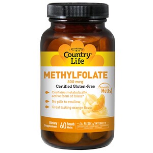 Country Life, Комплекс Метилфолат с апельсиновым вкусом, 800 мкг, 60 растворимых таблеток