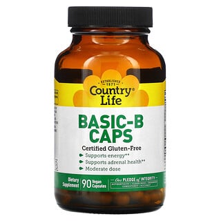 Country Life, Basic-B Caps, смесь витаминов группы В, 90 вегетарианских капсул