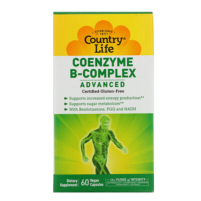 Country Life Коферментный комплекс витаминов группы B, улучшенная формула, 60 растительных капсул