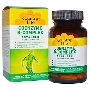 Country Life, Коферментный комплекс витаминов группы B, улучшенная формула, 60 растительных капсул