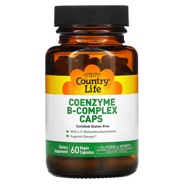 Country Life, Coenzyme B-Complex Caps, Coenzym-B-Komplex-Kapseln, 60 vegane Kapseln