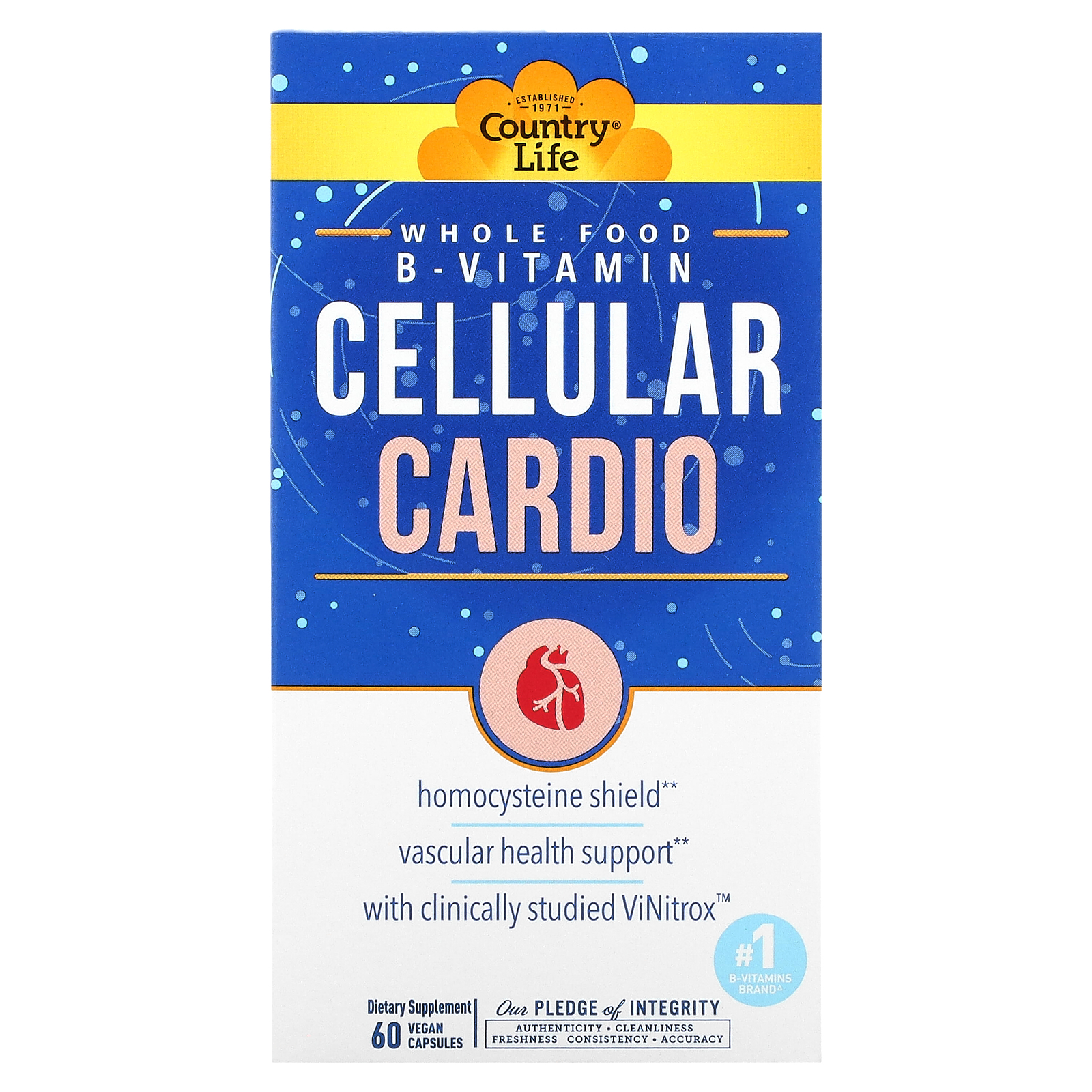 Country Life (컨트리라이프), Whole Food B-Vitamin, Cellular Cardio, 60 Vegan Capsules (판매가 중단된 상품)