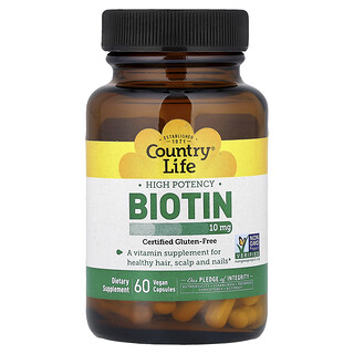 Country Life, 비오틴, 고효능, 10mg, 베지 캡슐 60정