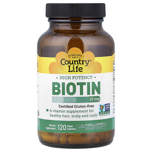 Country Life, Biotin, hohe Potenz, 10 mg, 120 vegane Kapseln