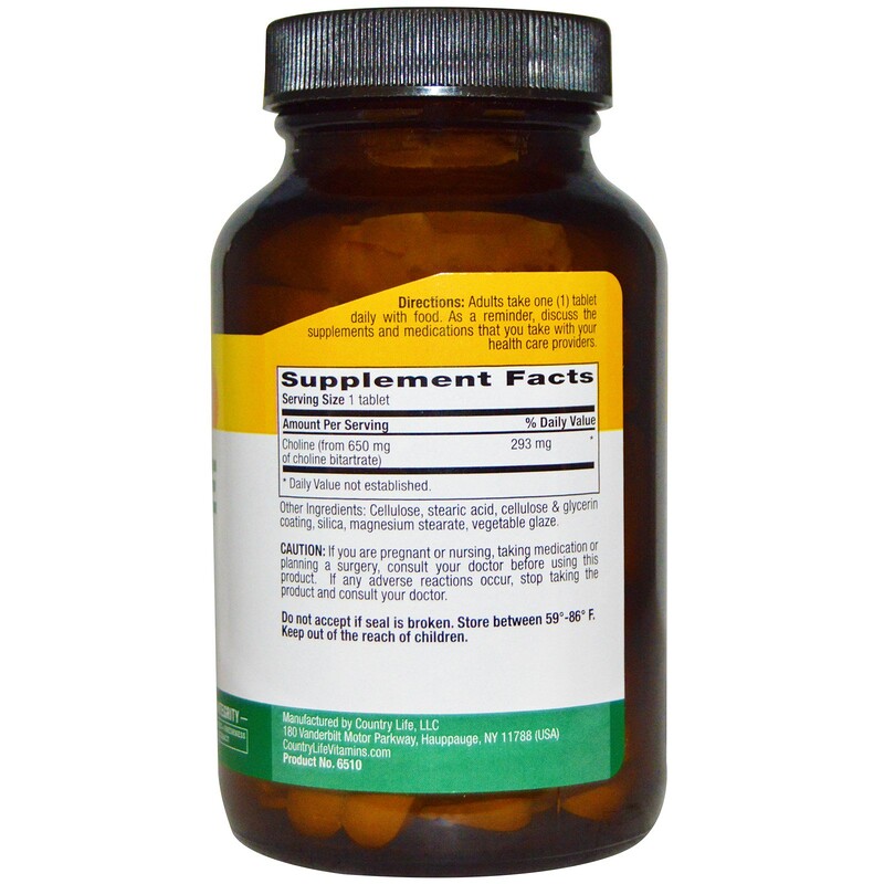 Country Life, Choline, 100 Tablets iHerb
