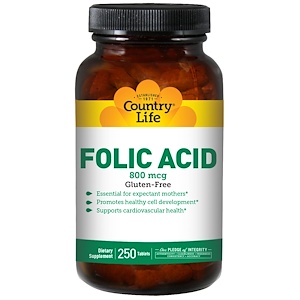 Отзывы о Кантри Лайф, Folic Acid, 800 mcg, 250 Tablets