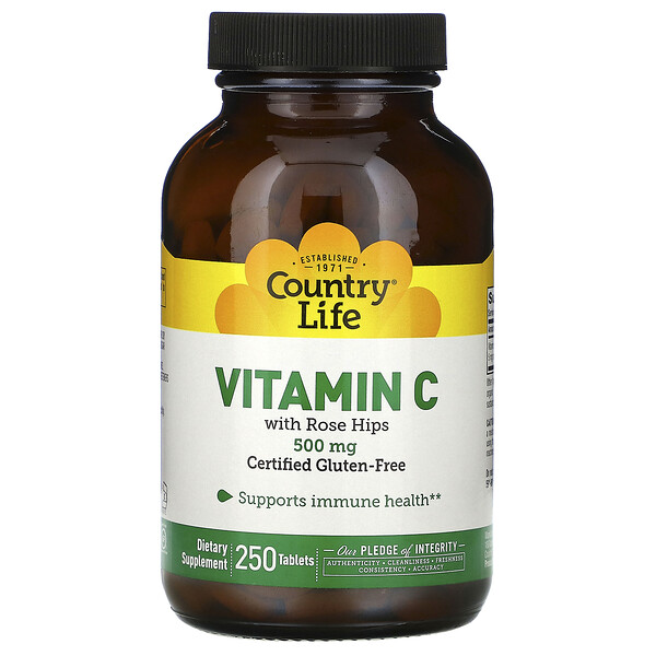 Country Life, Vitamin C with Rose Hips, 500 mg, 250 Tablets