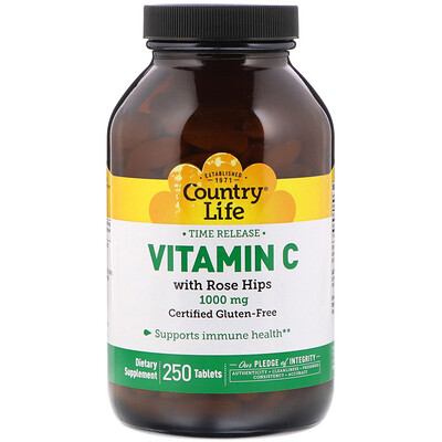 Country Life Vitamin C with Rose Hips, 1,000 mg, 250 Tablets