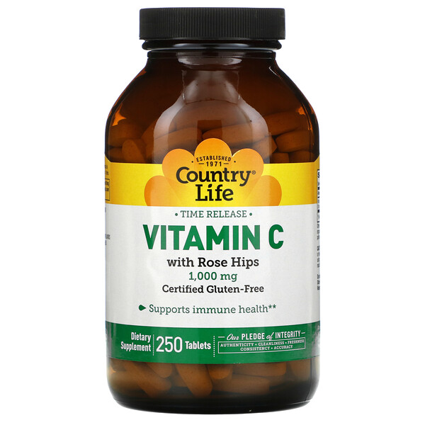Country Life, Vitamin C with Rose Hips, 1,000 mg, 250 Tablets