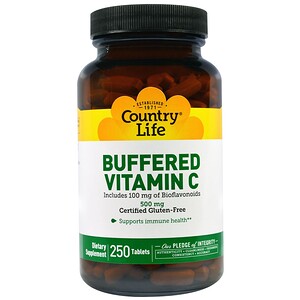 Country Life, Буферизованный витамин С, 500мг, 250 таблеток
