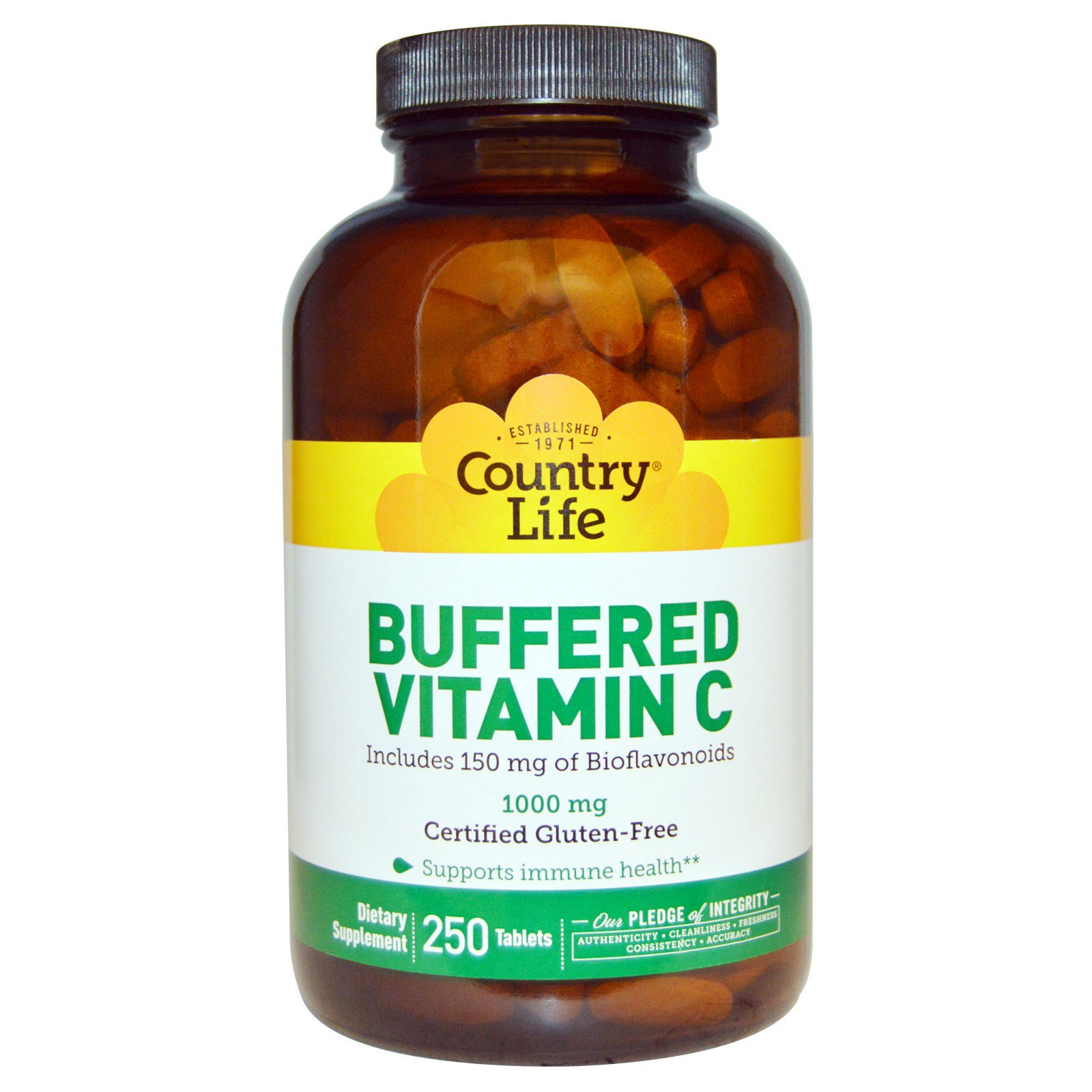 Country Life Buffered Vitamin C 1000 mg 250 Tablets No Artificial Flavors , 2