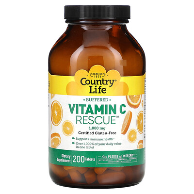 

Country Life, Buffered Vitamin C Rescue, 1,000 mg, 200 Tablets