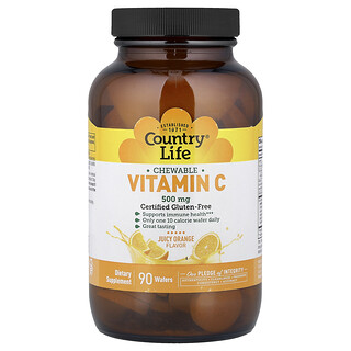 Country Life, Vitamina C masticable, Naranja jugosa, 90 obleas
