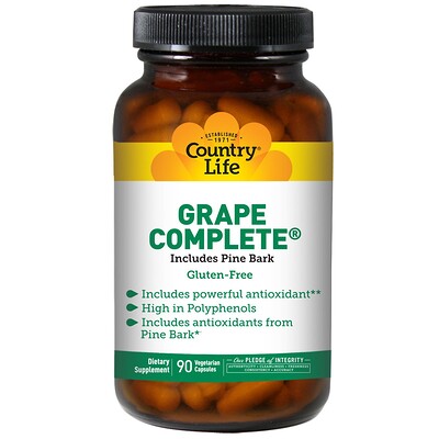 Country Life Grape Complete, включает сосновую кору, 90 вегетарианских капсул