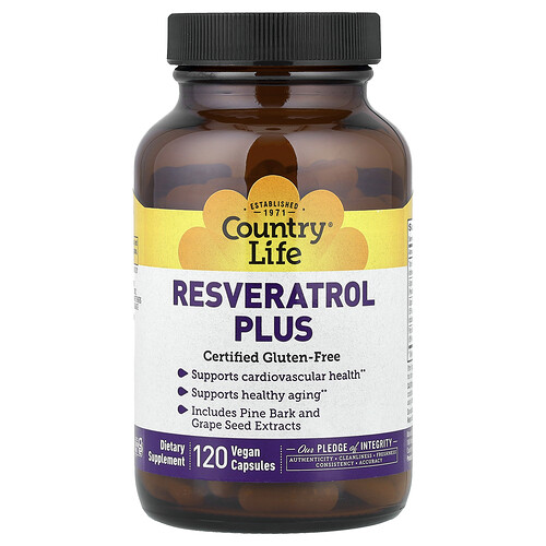 Country Life, Resveratrol Plus, Resveratrol, 120 vegane Kapseln